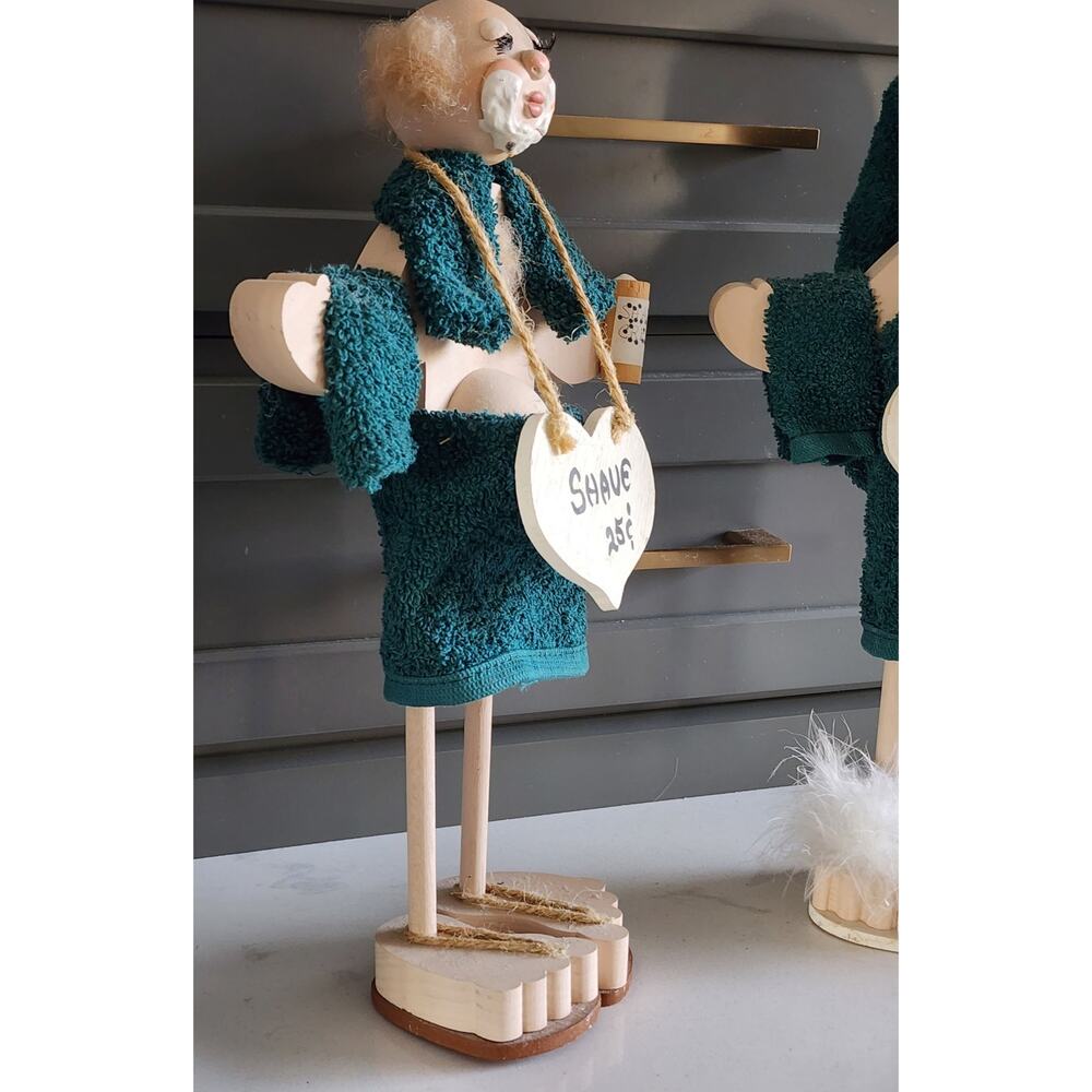 RARE Vintage His & Hers Bathroom Buddy Dolls Whimsical Wooden Folk Art Decor - Picture 10 of 13